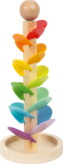 Árbol de madera Montessori con pista de canicas musical y pétalos de colores