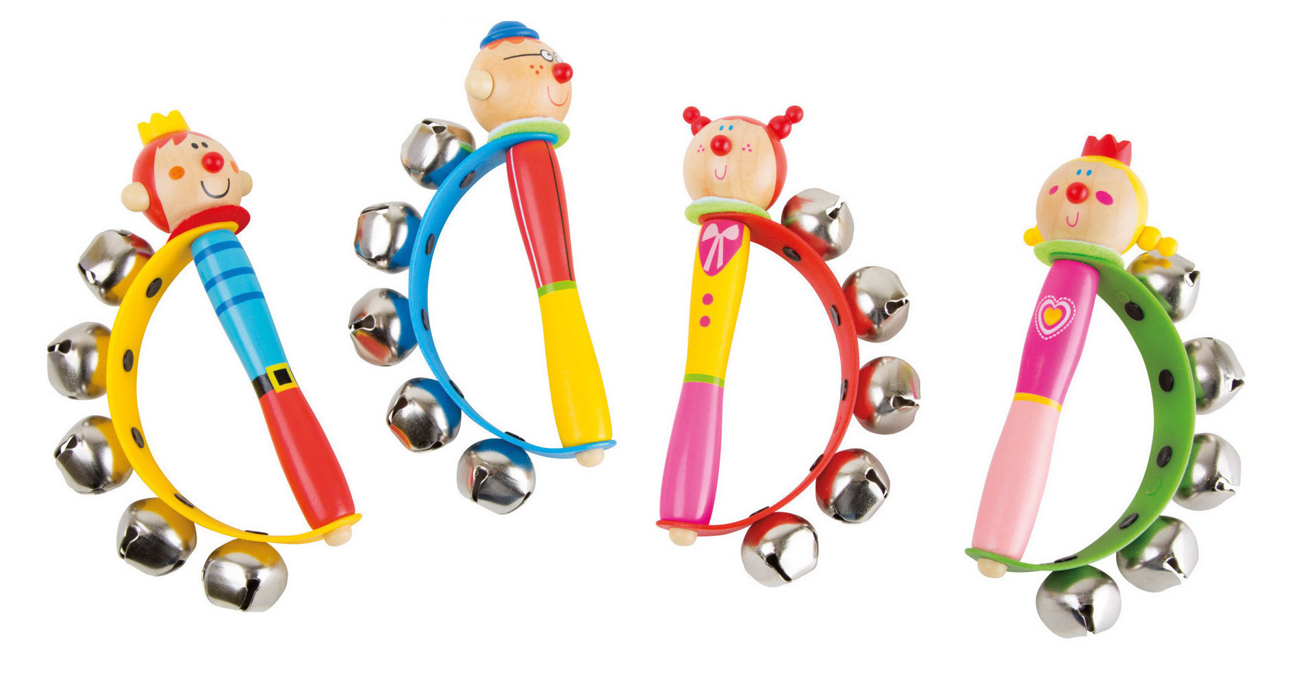 Sonajero de pulsera con cascabeles para bebé sobre cinta textil colorida