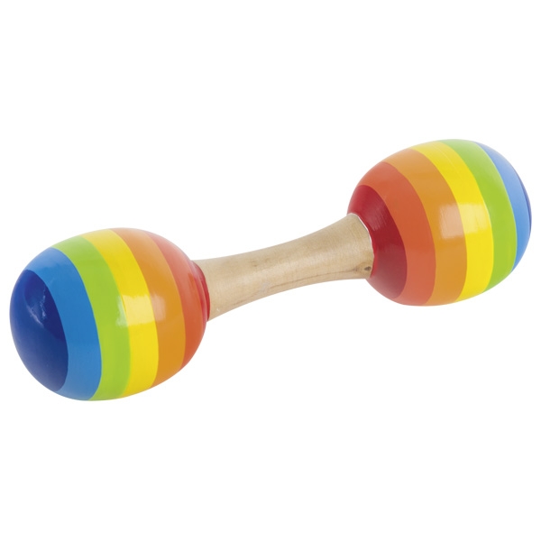 Sonajero maraca doble arcoíris de madera Montessori para bebé