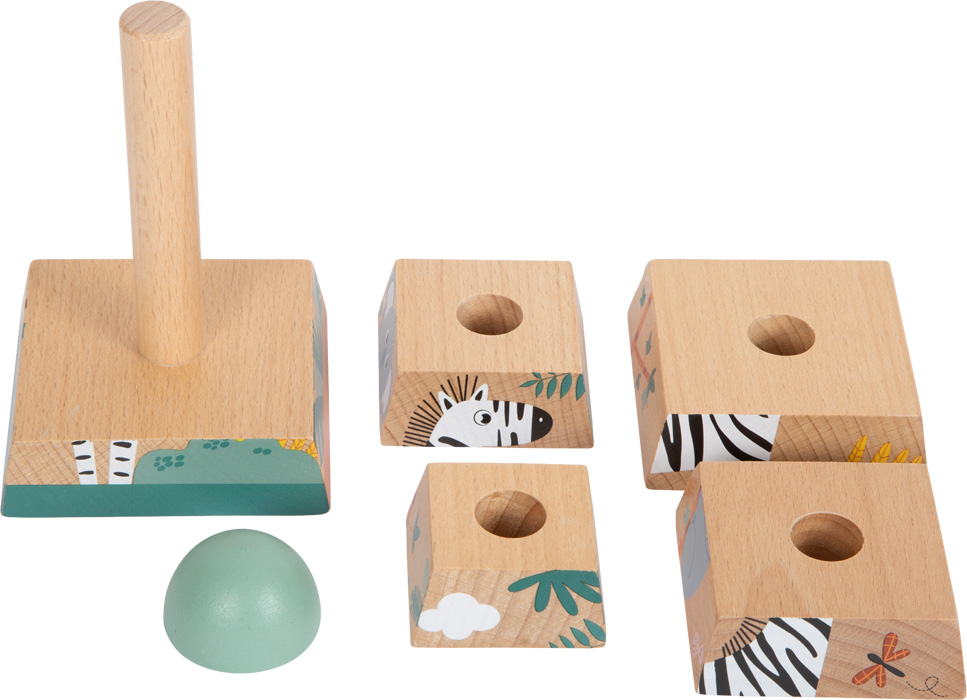 Pirámide apilable de madera Safari - Descubrimiento de tamaños y encaje vertical