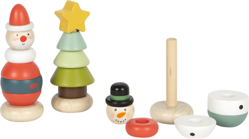Pirámide de madera de Navidad para apilar - Papá Noel, muñeco de nieve y árbol