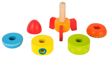 Juego apilable cohete Montessori de madera con anillos de colores