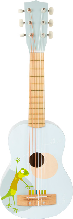 Guitarra acústica de madera para niños con ilustración de rana verde y cuerdas de nailon