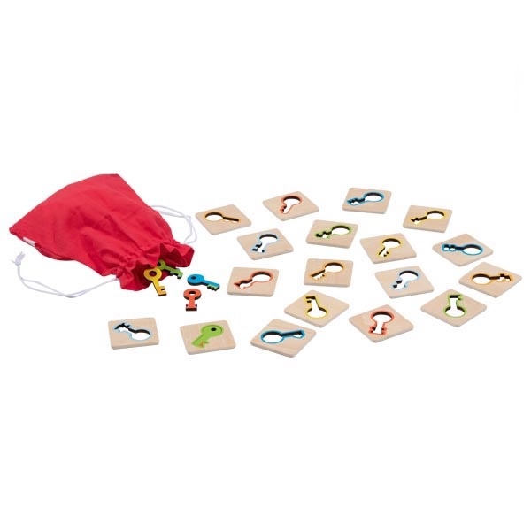 Montessori Feely Bag Game – 18 Wooden Keys to Match