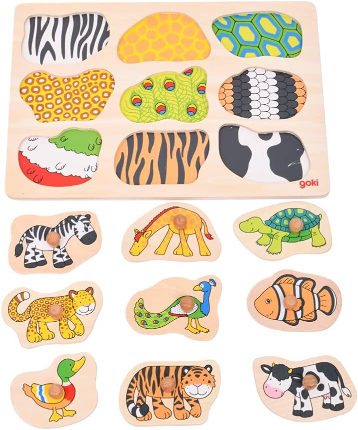 Wooden Montessori Knob Puzzle – 9 Animals with Hidden Patterns - Vista 2