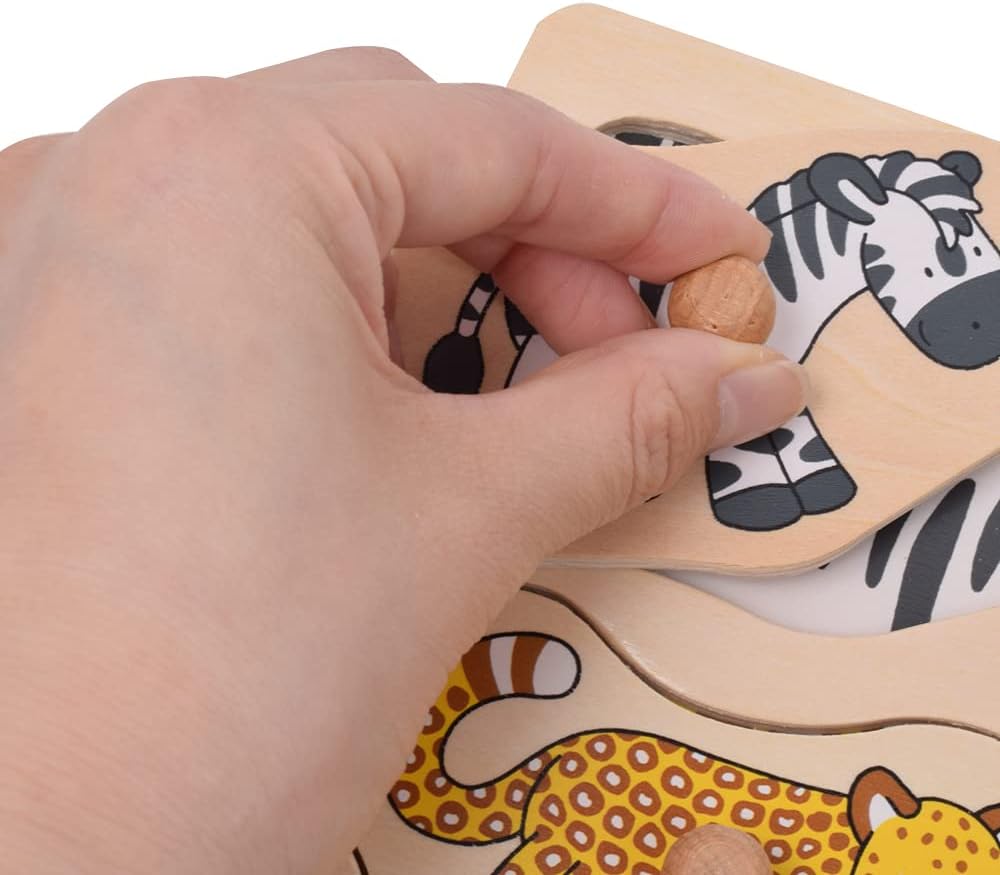 Wooden Montessori Knob Puzzle – 9 Animals with Hidden Patterns - Vista 4