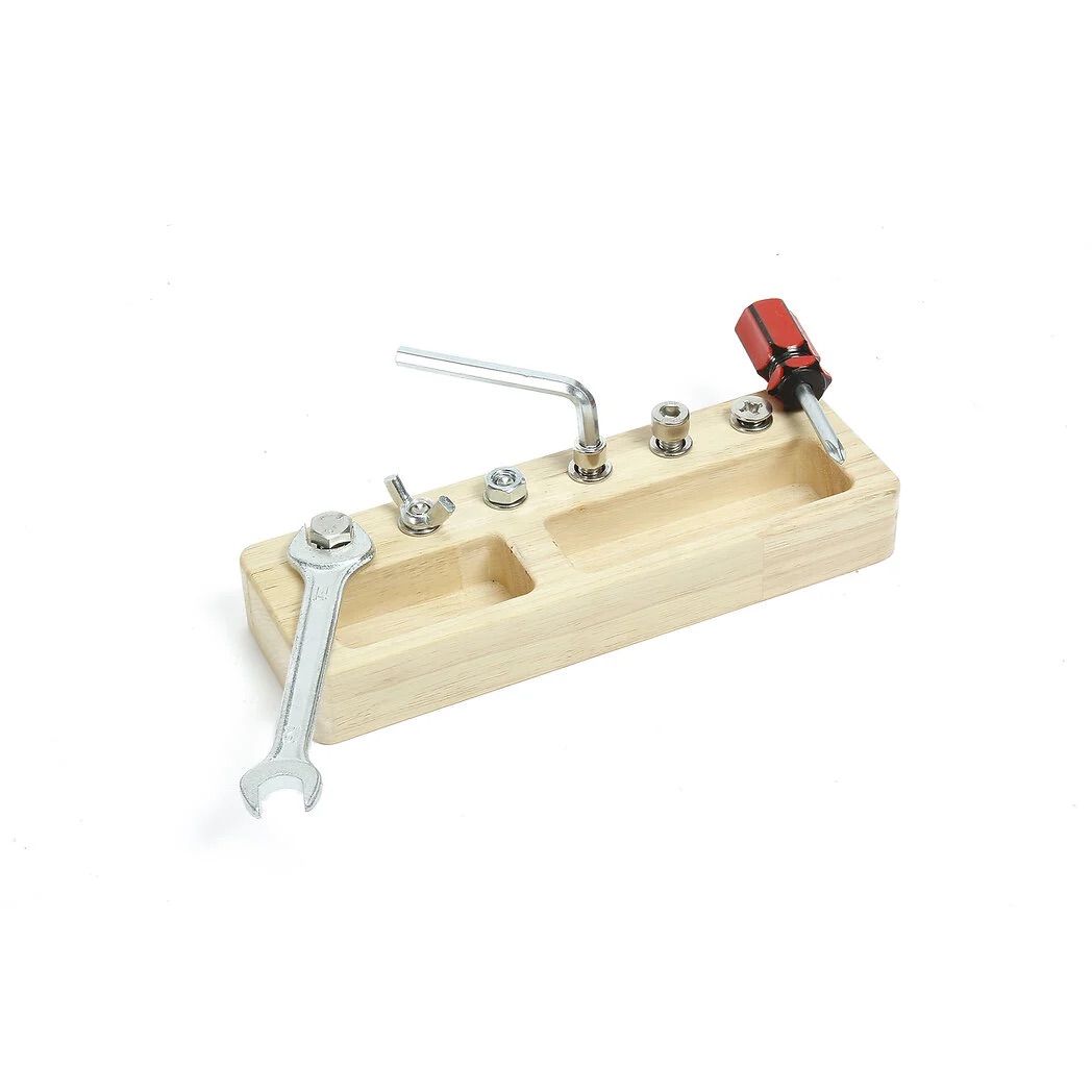 Wooden Montessori Nuts and Bolts Toy – 6 Fixings and Tools
