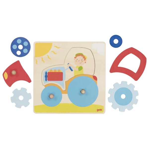 Wooden Montessori Tractor Puzzle – 6 Pieces with Turning Gears - Vista 2