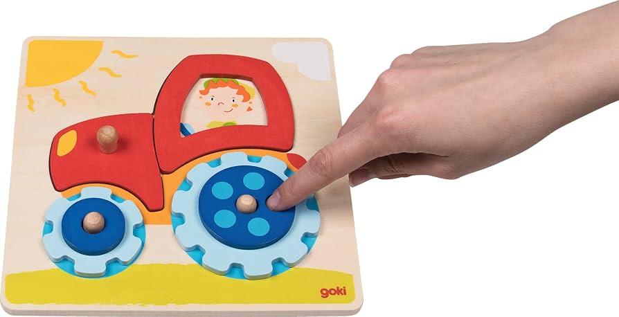 Wooden Montessori Tractor Puzzle – 6 Pieces with Turning Gears - Vista 3